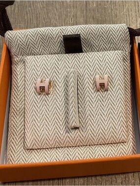 Authentic HERMES Mini Pop H Earring Rose Dragee Pink Rose Gold Hardware RGHW
